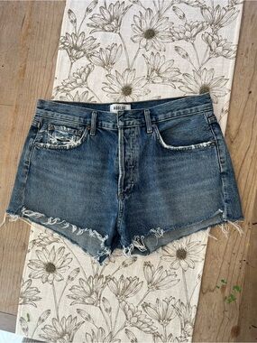 Agolde Parker Medium Blue Distressed Denim Cutoff Shorts size 28